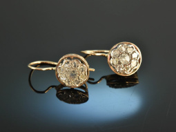 Venice around 1900! Pretty diamond rose earrings red gold...
