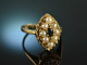 usa around 1950! Pretty seedbeads sapphire marquise ring gold 585