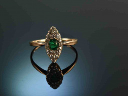 Berlin um 1900! Antiker Smaragd Diamant Marquise Ring 0,6...