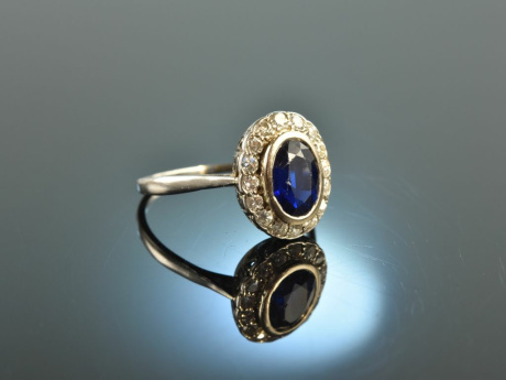 Frankfurt um 1950! Klassisch feiner Ring Platin Saphir Diamanten 0,6 ct