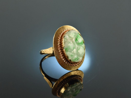 Holland um 1955! Feiner Apple Jade Ring Gold 585