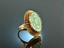 Holland um 1955! Feiner gro&szlig;er Apple Jade Ring Gold 585