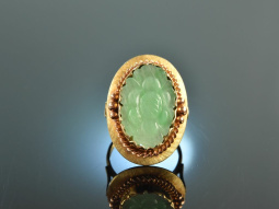 Holland um 1955! Feiner gro&szlig;er Apple Jade Ring Gold...