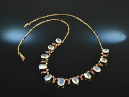 1975! Wonderful necklace Moonstones Rubies Silver Gold...