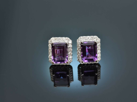 Lovely Violet! Klassische Ohrringe Amethyst Brillanten Wei&szlig; Gold 750