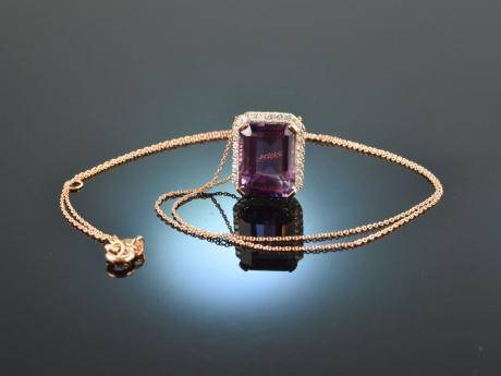 Warm Violet! Wundervolles Amethyst Collier Diamanten Ros&eacute; Gold 750