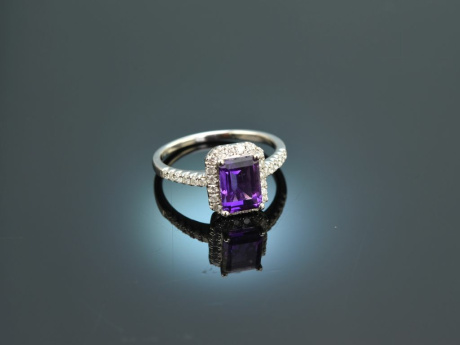 Finest Violet! Eleganter Amethyst Brillant Ring Wei&szlig; Gold 750