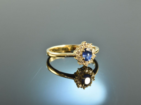 Fine Blue! Klassischer Saphir Brillant Ring Gelb Gold 750