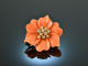 Coral Blossom! Bl&uuml;ten Brosche Anh&auml;nger Koralle Diamanten 0,7 ct Gold 750