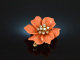 Coral Blossom! Bl&uuml;ten Brosche Anh&auml;nger Koralle Diamanten 0,7 ct Gold 750