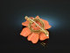 Coral Blossom! Bl&uuml;ten Brosche Anh&auml;nger Koralle Diamanten 0,7 ct Gold 750