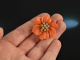 Coral Blossom! Bl&uuml;ten Brosche Anh&auml;nger Koralle Diamanten 0,7 ct Gold 750