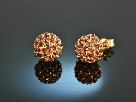 Beautiful Garnet! Funkelnde Granat Ohrstecker Gelb Gold 750