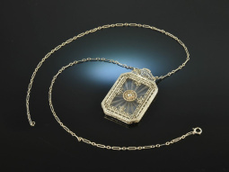 Um 1910! Wundervolles Jugendstil Collier Bergkristall Diamant Weiss Gold 585