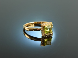 Fine Green! H&uuml;bscher Ring Peridot Diamanten Gelb...