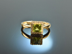 Fine Green! H&uuml;bscher Ring Peridot Diamanten Gelb...