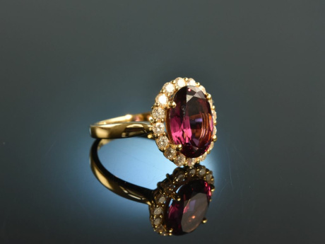 Lovely Red! Feinster Rhodolith Diamant Ring Gelb Gold 750