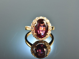 Lovely Red! Feinster Rhodolith Diamant Ring Gelb Gold 750