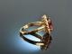 Lovely Red! Feinster Rhodolith Diamant Ring Gelb Gold 750