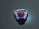 Dressy Violet! Schicker gro&szlig;er Amethyst Diamant Ring Wei&szlig; Gold 750