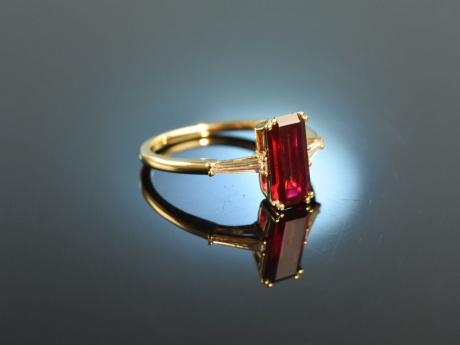 Noble Red! Feiner Granat Diamant Ring Gelb Gold 750