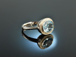 Precious Aqua! Feinster Aquamarin Diamant Ring Wei&szlig; Gold 750