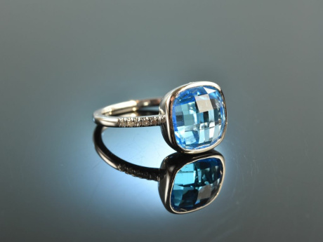 Swiss Blue! Schicker Topas Diamant Ring Wei&szlig; Gold 585