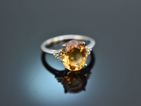Gentle Sunshine! Citrin Diamant Ring Wei&szlig; Gold 750