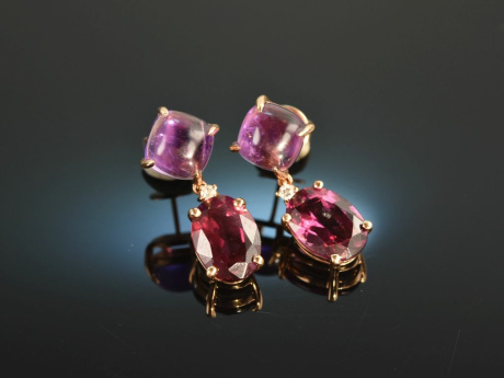Vivid Violet! Pretty Rhodolite Amethyst Diamond Earrings Ros&eacute; Gold 750