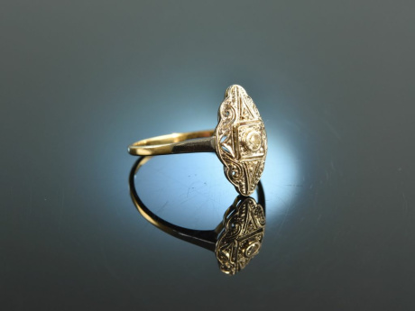 Um 1920! H&uuml;bscher Art Deco Diamant Ring Platin Gold 585