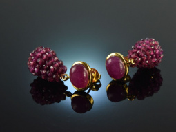 Purple Red! Schicke Tropfen Ohrringe roter Achat und Granat Silber vergoldet