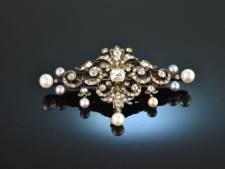 Wien um 1890! Erlesene Diamant Perlen Brosche Gold 585...
