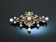 Wien um 1890! Erlesene Diamant Perlen Brosche Gold 585 und Silber