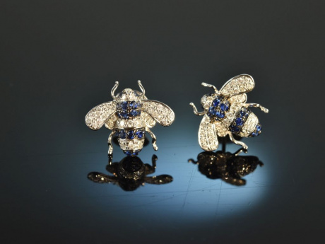 Tiny Bees! H&uuml;bsche Bienen Ohrringe Saphire Brillanten Weiss Gold 750