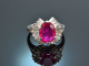 D&uuml;sseldorf um 1970! Feinster Burma Rubin Ring mit Diamanten Wei&szlig; Gold 750