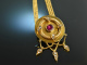 Um 1890! Historisches Collier Rubin Diamantrosen Gold 585