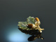 Around 1960! Oakleaf brooch nephrite tigereye diamond gold 585