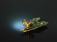 Around 1960! Oakleaf brooch nephrite tigereye diamond gold 585