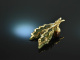 Around 1960! Oakleaf brooch nephrite tigereye diamond gold 585