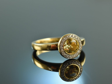 Soft yellow! Sch&ouml;ner Citrin Ring Brillanten Gold 750