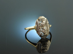 Um 1920! Strenger Art Deco Diamant Ring Gold 585 Platin