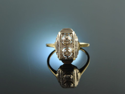 Um 1920! Strenger Art Deco Diamant Ring Gold 585 Platin