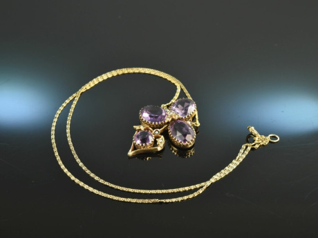 Um 1880! Viktorianisches Collier Amethyst Saatperlen Silber zart vergoldet