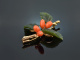 Vienna around 1950! Gorgeous rose hip brooch nephrite coral gold 585