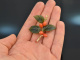 Vienna around 1950! Gorgeous rose hip brooch nephrite coral gold 585