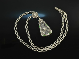 Um 1930! Traum Art Deco Collier Diamanten Bergkristall...