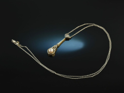 Um 1915! Zartes Jugendstil Collier Diamanten Perle Gold...