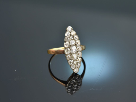 Um 1900! Edler Marquise Ring Altschliff Diamanten 1,5 ct Gold 750