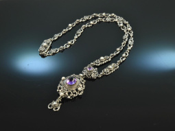 M&uuml;nchen um 1950! Sch&ouml;ne Trachten Dirndl Kette Amethyst Saatperlen Silber 835