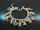 Um 1970! Seltenes Bettelarmband mit 15 europ&auml;ischen Charms Silber